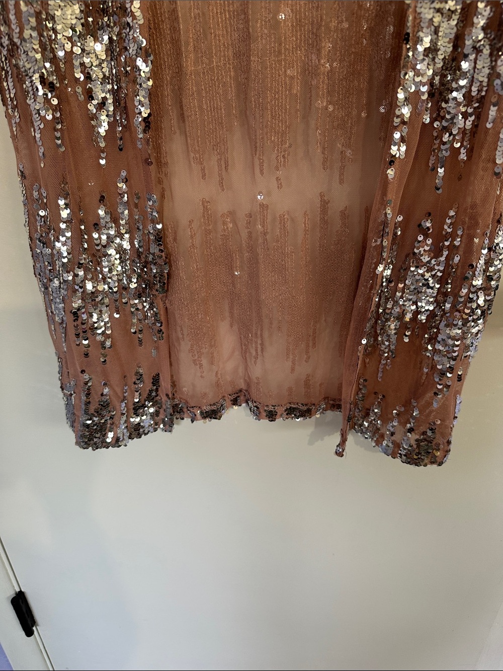 Southern fried chics Sheer Sequin Duster Cardigan in Blush Pink Size XS - Picture 5 of 8